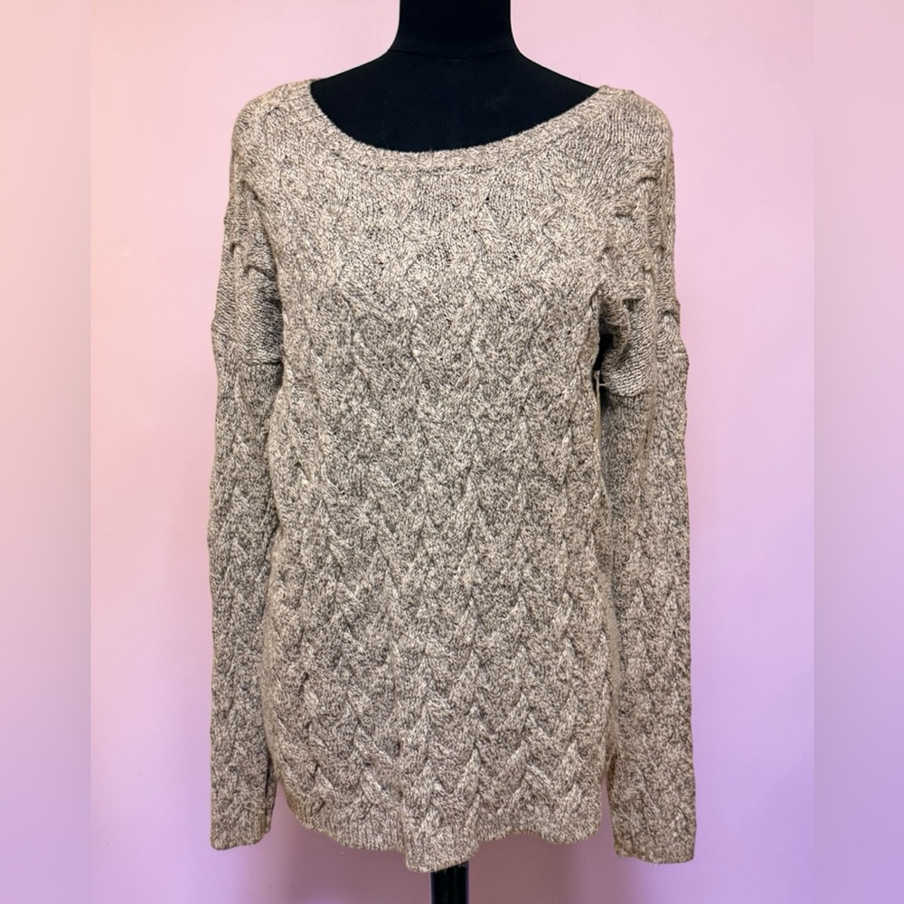 Garage Marble Cable-Knit Crewneck Oversized Sweater - Gray
